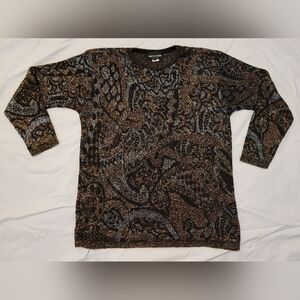 Vintage 80s Pierre Cardin Black Silver Gold Metallic Paisley Sweater L Christmas